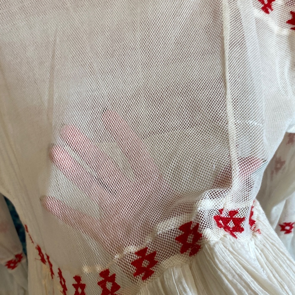 Free People Cream and Red Embroidered sheer Long Sleeve Dress - Picture 10 of 16